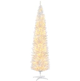 HOMCOM 8' Tall Pre-Lit Slim Noble Fir Artificial Christmas Tree With 300 Warm White LED Lights And 618 Tips, For Christmas Decoration, White